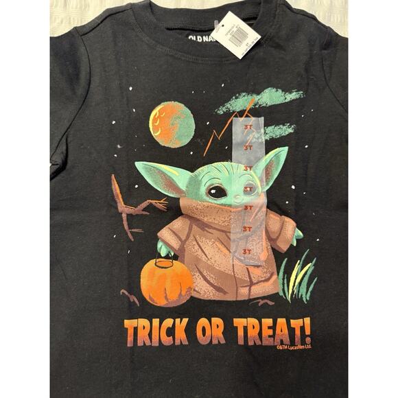 NWT Lot of 2 Old Navy Baby Yoda Halloween Pumpkin Graphic T-shirts 3T - Picture 4 of 6